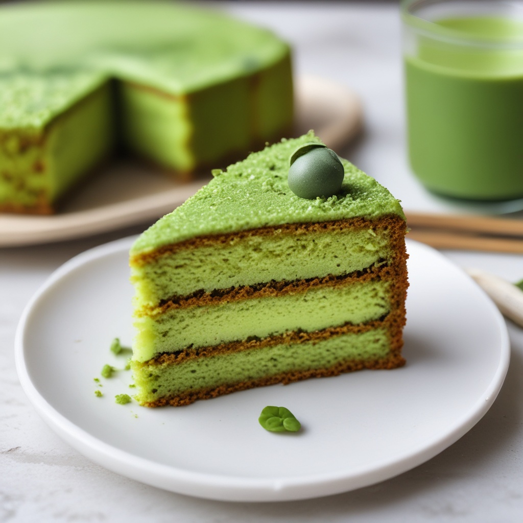 Matcha cake slice